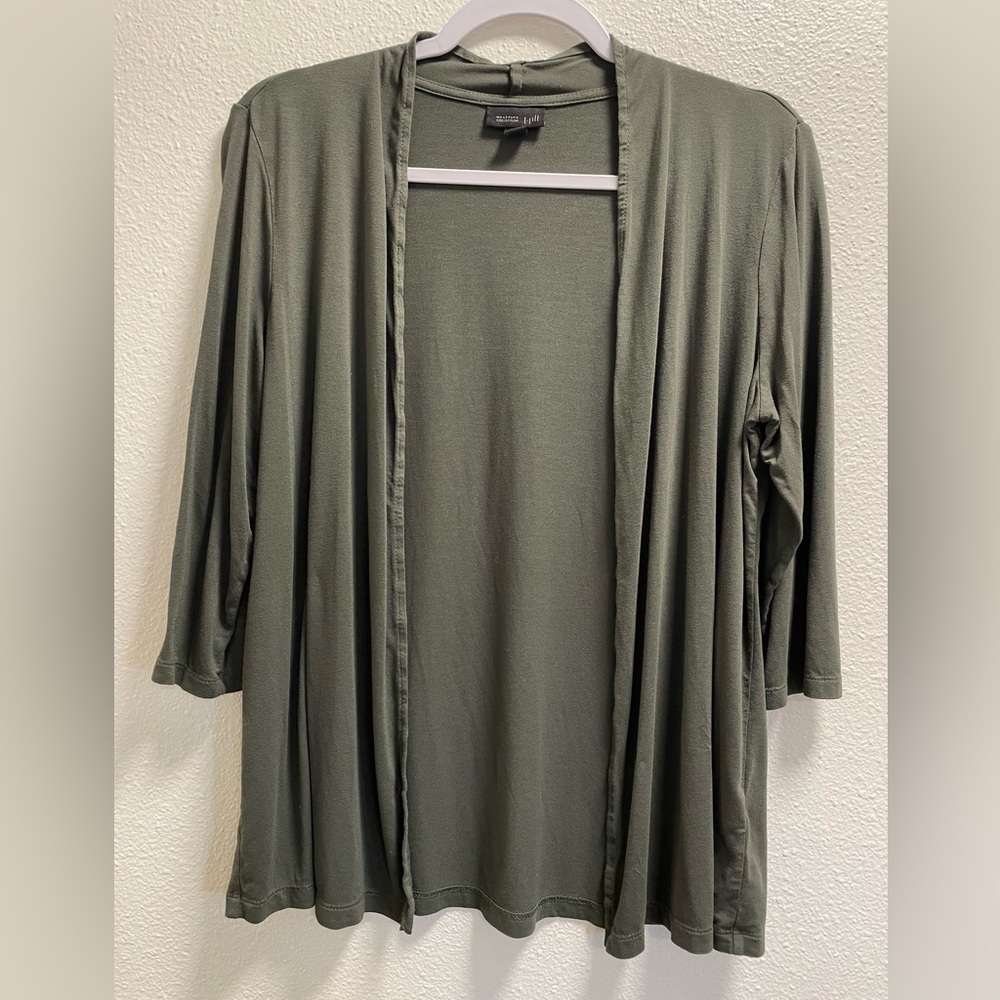 J. Jill Cardigan Quarter Sleeve Lightweight Stretch Open Front Green Medium